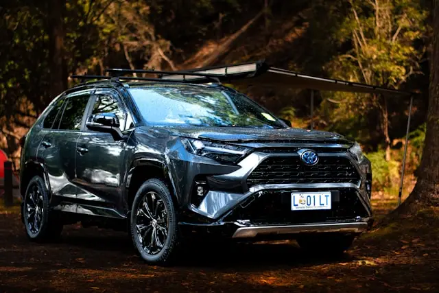 Toyota RAV4 foncée dans une forêt