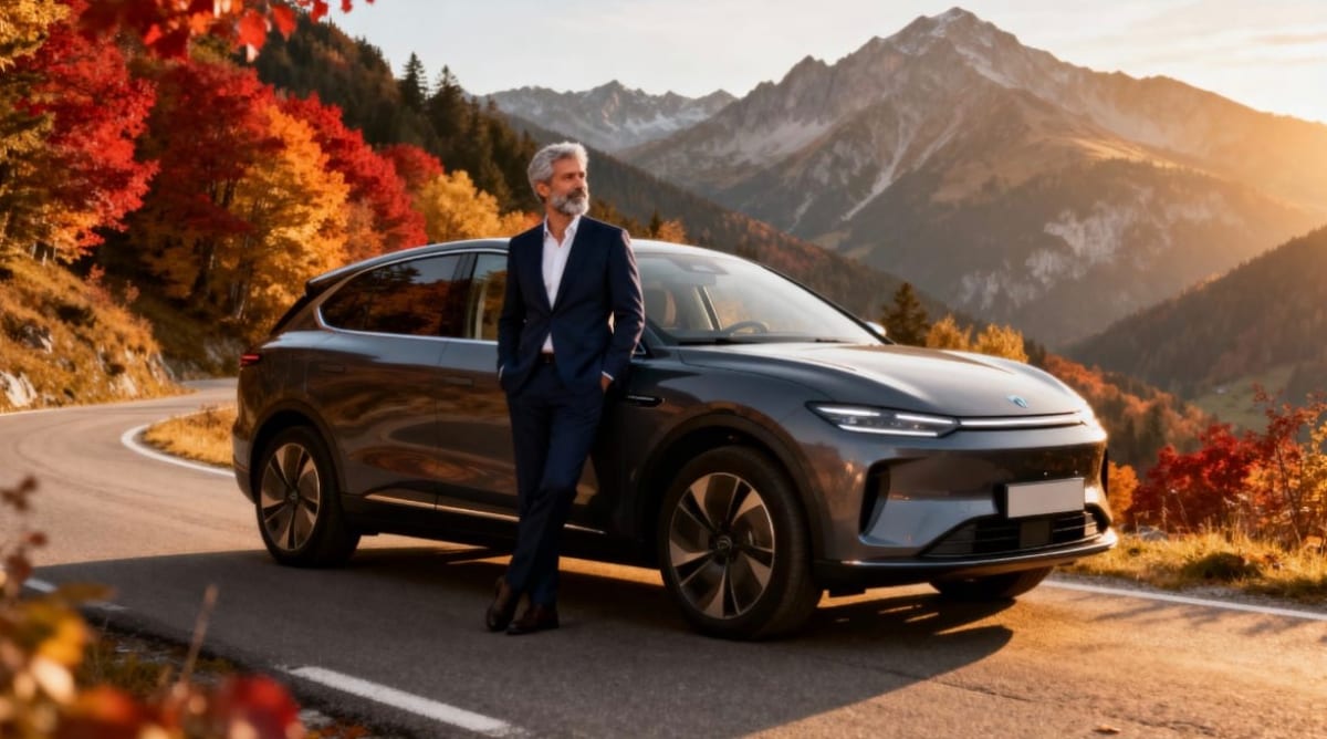 homme sur sa voiture en route